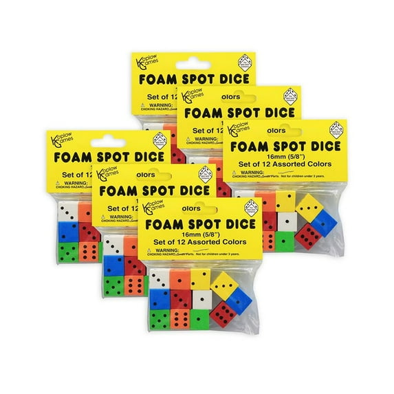 Koplow Games Assorted Color Spot 16mm Foam Dice, 12 Per Pack, 6 Packs