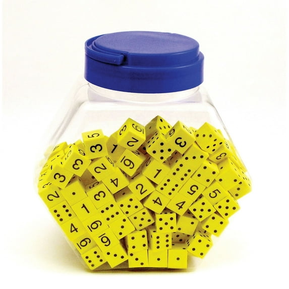 Koplow Games Foam Spot & Number Dice, Yellow, 16Mm, Tub of 200