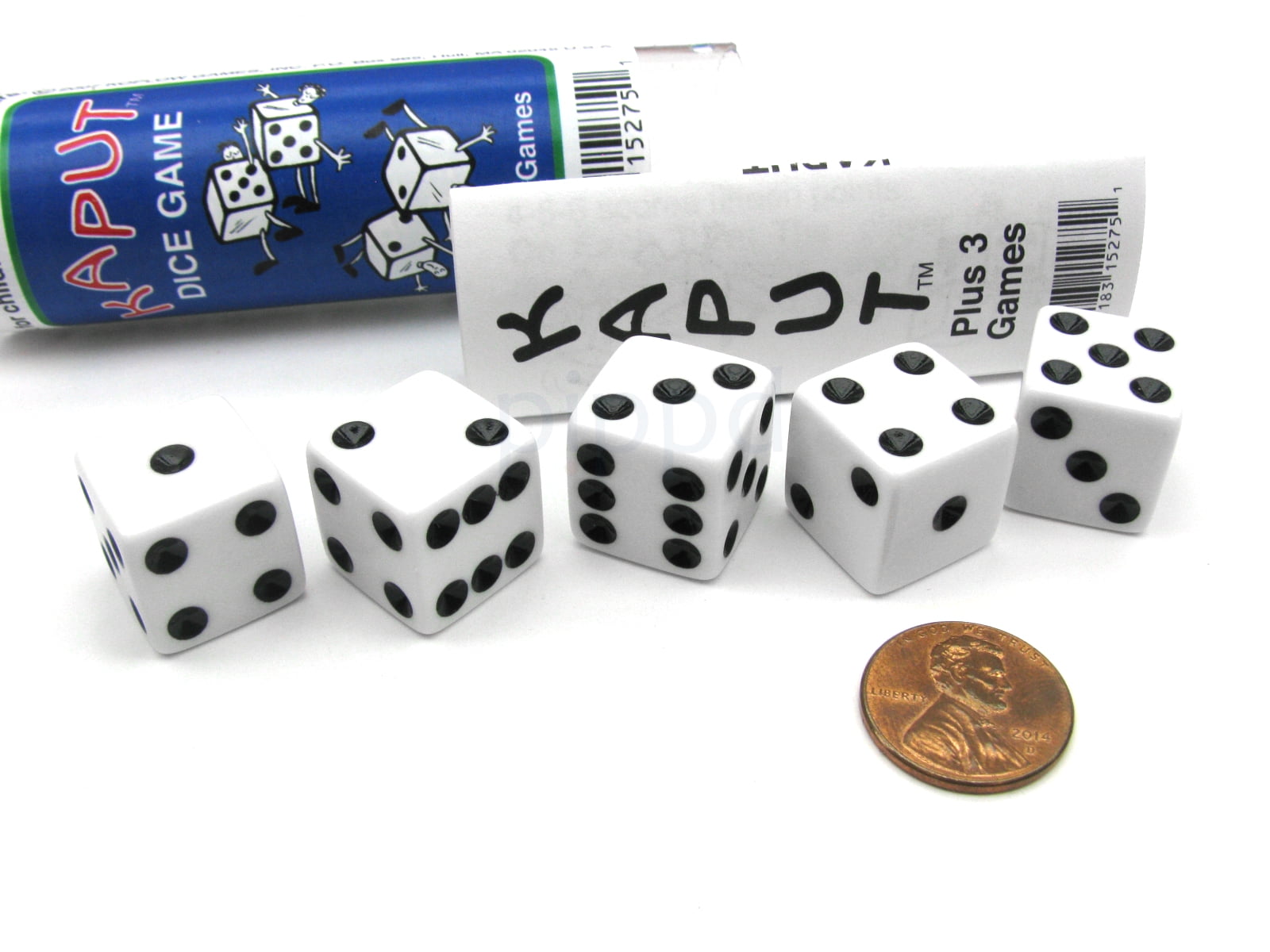 Koplow Games Kaput Dice Game Set with 5 White Dice, Travel Tube and Gaming Instructions #15498