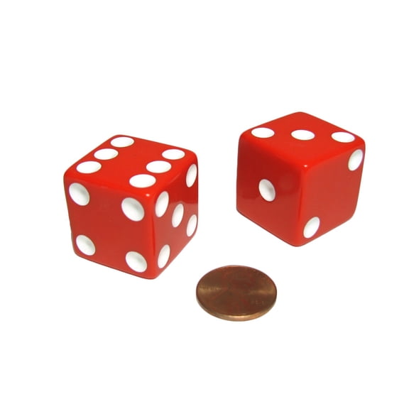 Koplow Games Set of 2 D6 25mm Large Opaque Jumbo Dice - Red with White Pips