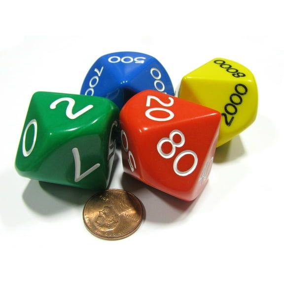 Koplow Games Set of 4 Jumbo 29mm Place Value D10 Dice - Number Die for Counting 0 to 9,999 #15895