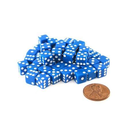 Koplow Games Set of 50 8mm Six-Sided D6 Small Square-Edge Dice - Blue with White Pips #07286