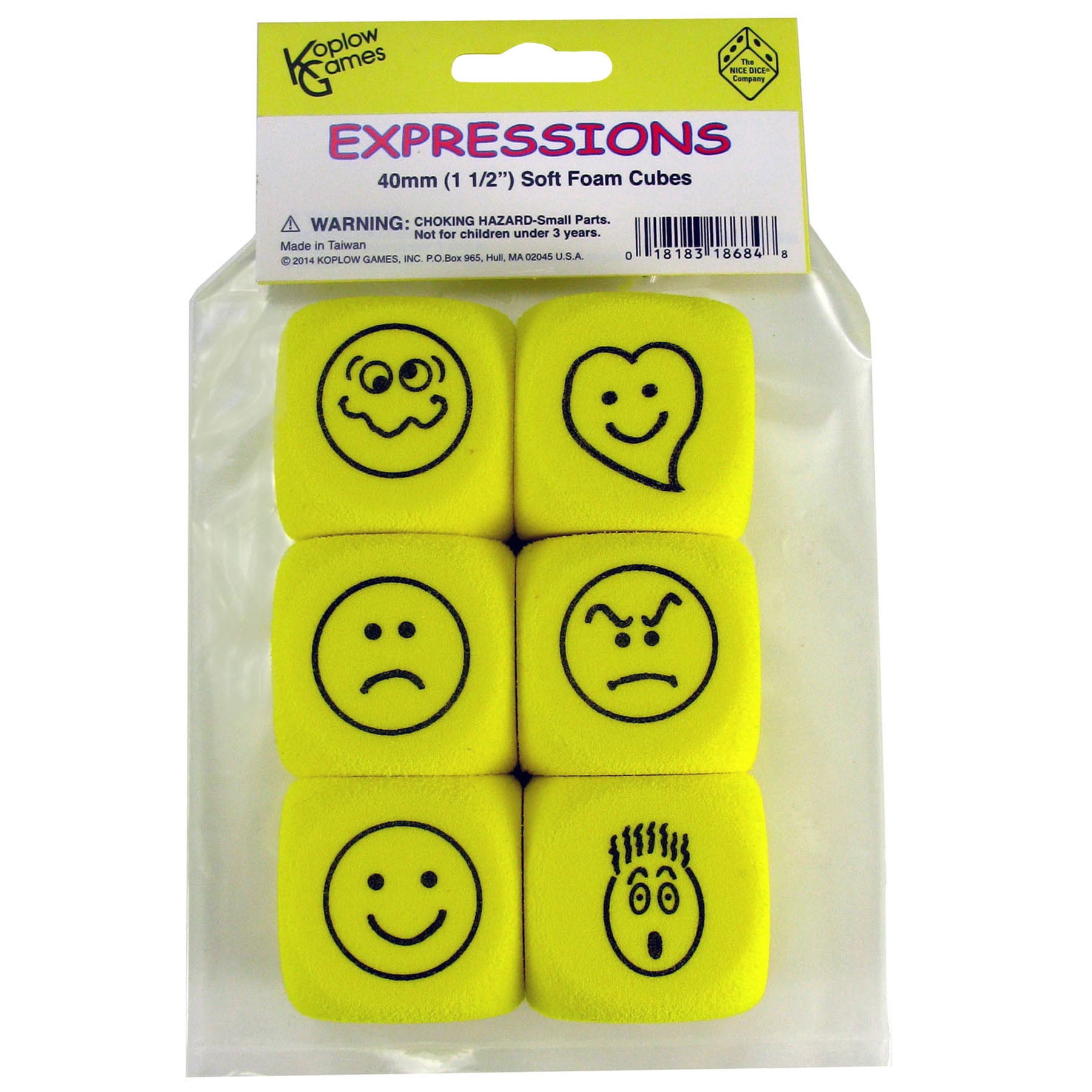 Koplow Games Soft Foam Expressions Dice, Yellow, 6 Per Pack