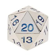 Koplow KPL18740 22 mm Zinc Metal Alloy Countdown D20 Dice with Black Bag- Silver & Blue Numbers