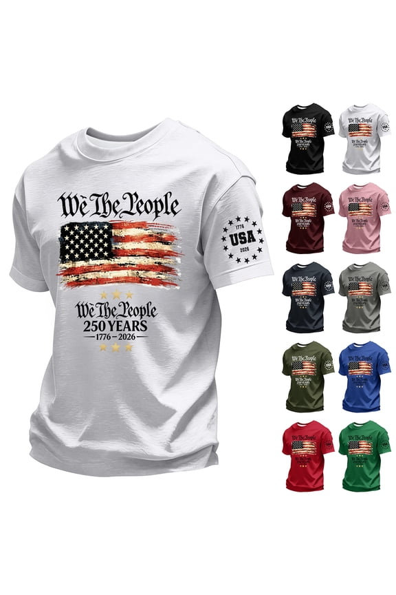 4th of July Shirts for Men USA American Flag T-Shirt Memorial Day Patriotic Casual Crew Neck Short Sleeve Tee Tops White M