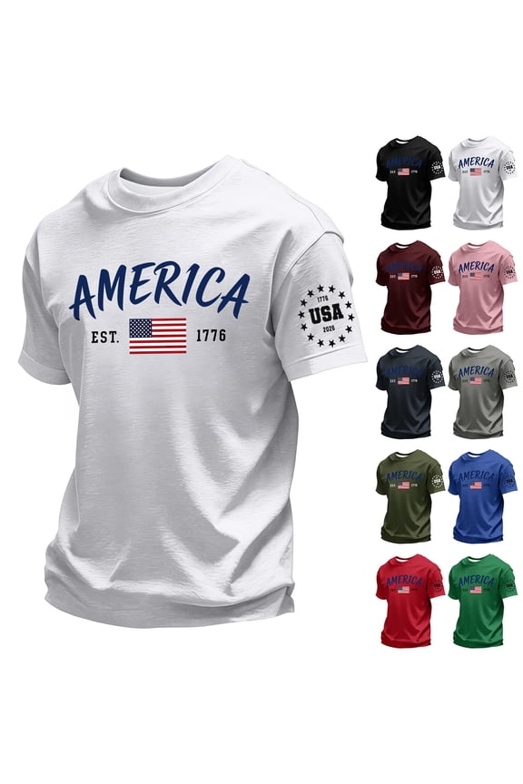 American Flag Shirts Men 4th of July Patriotic Shirt USA Star Stripes Graphic Tees Independence Day Short Sleeve Tops White 5XL