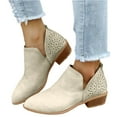 thumbnail image 1 of Kopltyrfg Ankle Booties for Women Low Heel V Cut Out Slip On Short Boots Chunky Stacked Heel Pointed Toe Cutout Western Booties Cutout Shoes (Beige,42), 1 of 4