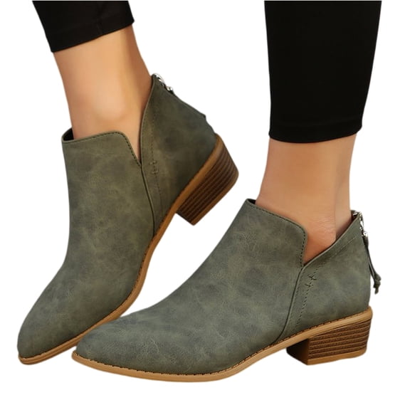 Kopltyrfg Ankle Booties for Women,Women's Casual Dress Low Heeled Booties. V Cut Fashion Thick Heel Design Shoes (Army Green,38)