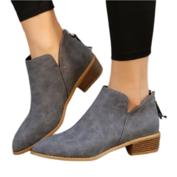 Kopltyrfg Ankle Booties for Women,Women's Casual Dress Low Heeled Booties. V Cut Fashion Thick Heel Design Shoes (Gray,39)