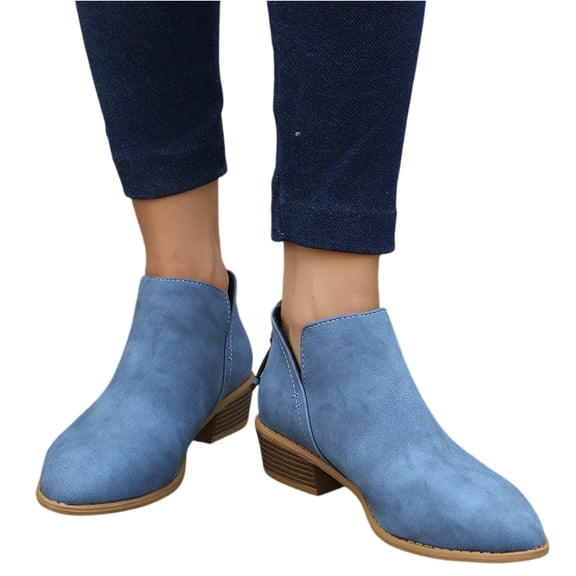 Kopltyrfg Ankle Booties for Women,Women's Casual Dress Low Heeled Booties. V Cut Fashion Thick Heel Design Shoes (Sky Blue,39)
