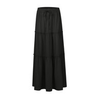Falda Midi Acampanada Para Mujer - Cintura Alta Elástica, Estilo Boho Con Volantes, Tejido Suave Y Transpirable