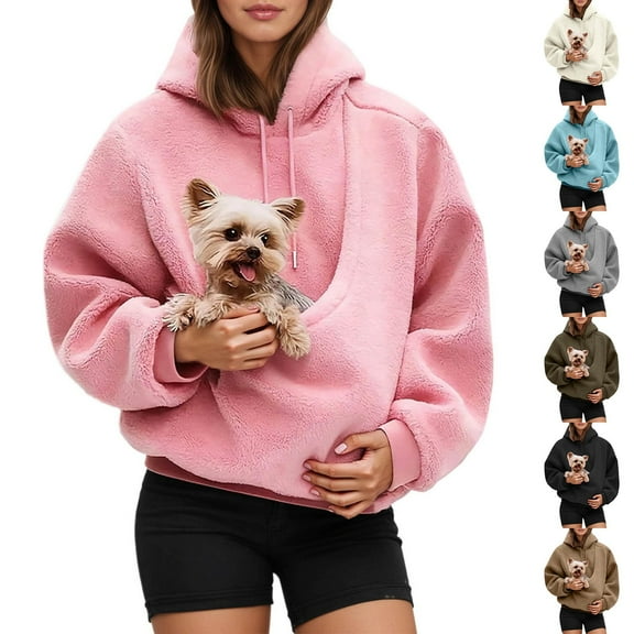 Kopltyrfg Cat Pouch Hoodie Comfy Kangaroo Pouch Pullover Front Carry Pouch Cat Dog Pouch Sweatshirts with Large Pocket (Pink,2XL)