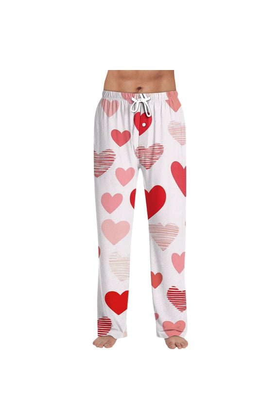 Couples Valentine's Holiday Sleepwear Matching Pant Holiday Pj Cute Soft with Pockets Lounge Drawstring for Sleep (Light pink,L)