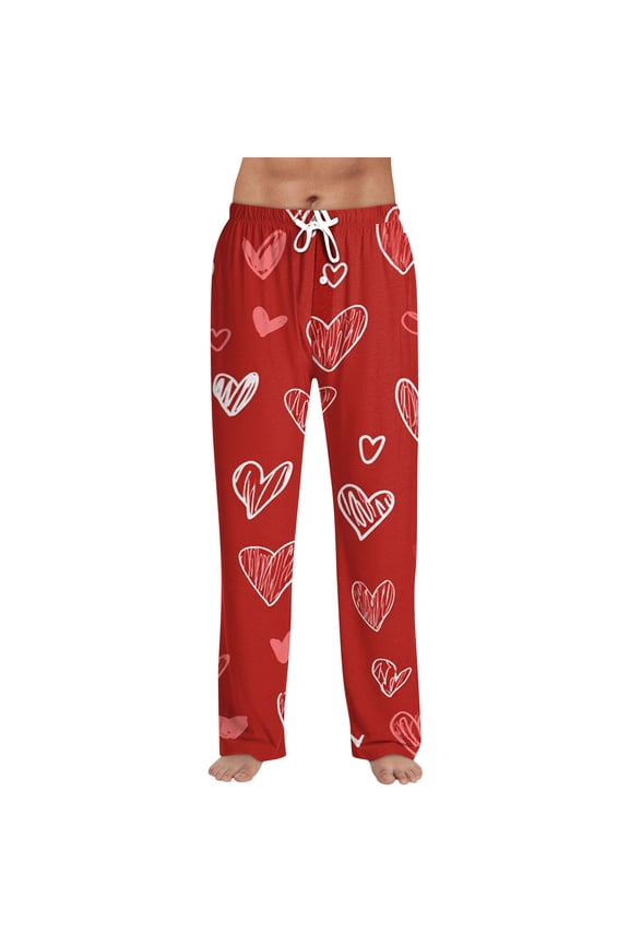 Couples Valentine's Holiday Sleepwear Matching Pant Holiday Pj Cute Soft with Pockets Lounge Drawstring for Sleep (Pink,L)