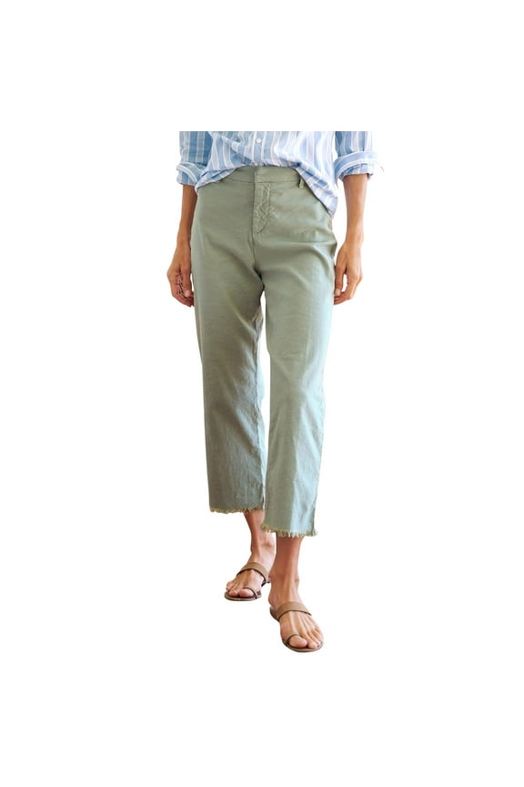 Cropped Linen Pants Women Straight Leg Pull On Work Pants Business Casual High Waisted Dress Pants Office Ankle Pants Army Green S