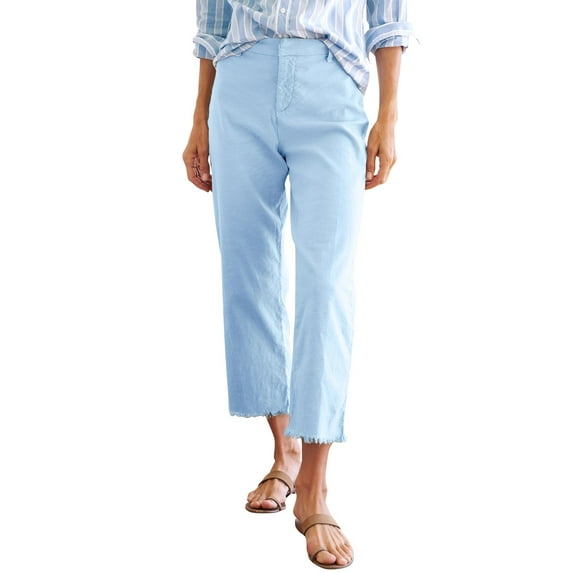 Kopltyrfg Cropped Linen Pants Women Straight Leg Pull On Work Pants Business Casual High Waisted Dress Pants Office Ankle Pants Sky Blue XL
