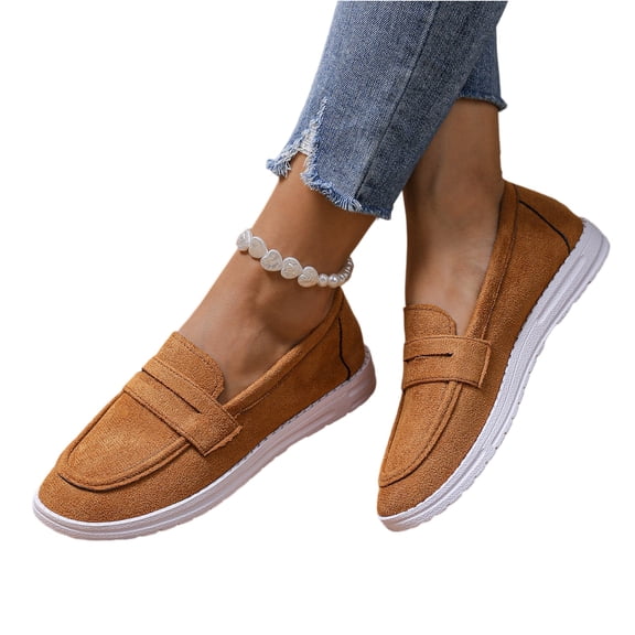 Kopltyrfg Genuine Leather Loafers for Women – Memory Foam Insoles Slip On Shoes for Women – Lightweight Womens Shoes – Non Slip Womens Loafers (Brown,36)