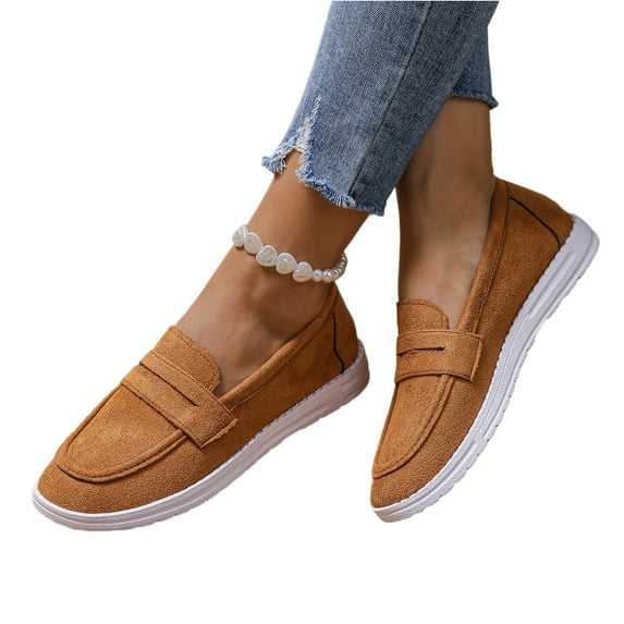 Kopltyrfg Genuine Leather Loafers for Women – Memory Foam Insoles Slip On Shoes for Women – Lightweight Womens Shoes – Non Slip Womens Loafers (Brown,38)