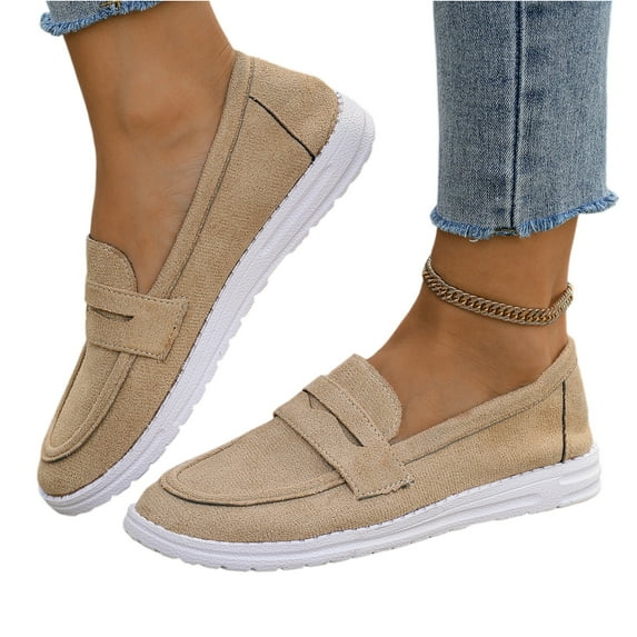 Kopltyrfg Genuine Leather Loafers for Women – Memory Foam Insoles Slip On Shoes for Women – Lightweight Womens Shoes – Non Slip Womens Loafers (Khaki,41)