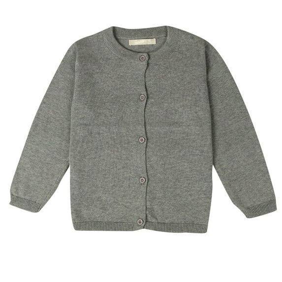 Kopltyrfg Girls Crewneck Cardigan Solid Cotton Long Sleeve Button Sweater Uniform Sweaters for Little Girls Gray 4