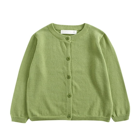Kopltyrfg Girls Crewneck Cardigan Solid Cotton Long Sleeve Button Sweater Uniform Sweaters for Little Girls Light Green 18