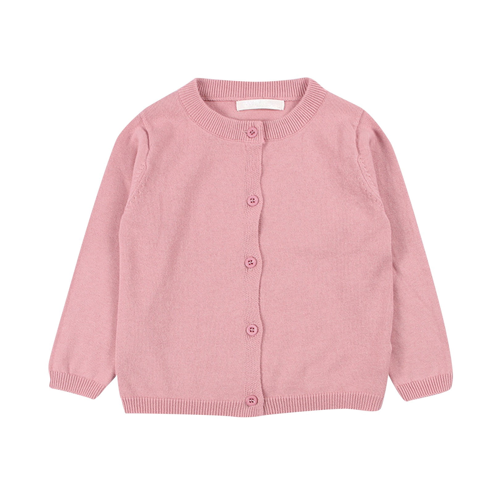 Kopltyrfg Girls Crewneck Cardigan Solid Cotton Long Sleeve Button ...