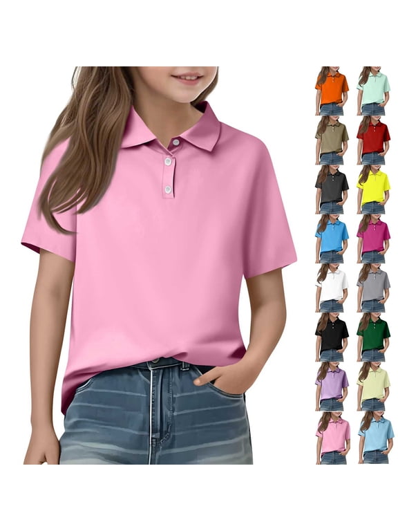 Girls Polo Shirts Short Sleeve School Uniform 3-14 Years