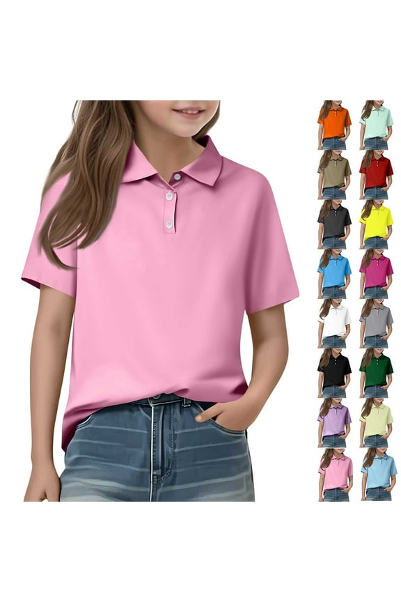 Girls Polo Shirts Short Sleeve School Uniform 3-14 Years