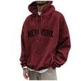 thumbnail image 1 of Kopltyrfg Graphic Hoodies for Men Oversized Pullover Letter Print Long Sleeve Casual New York Sweatshirt with Pocket Wine XL, 1 of 4