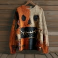 thumbnail image 1 of Kopltyrfg Halloween Sweater Men Patchwork Vintage Spooky Pumpkin Face Sweatshirt Stitched Print Winter Pullover Funny Holiday Costumes Orange 2XL, 1 of 6