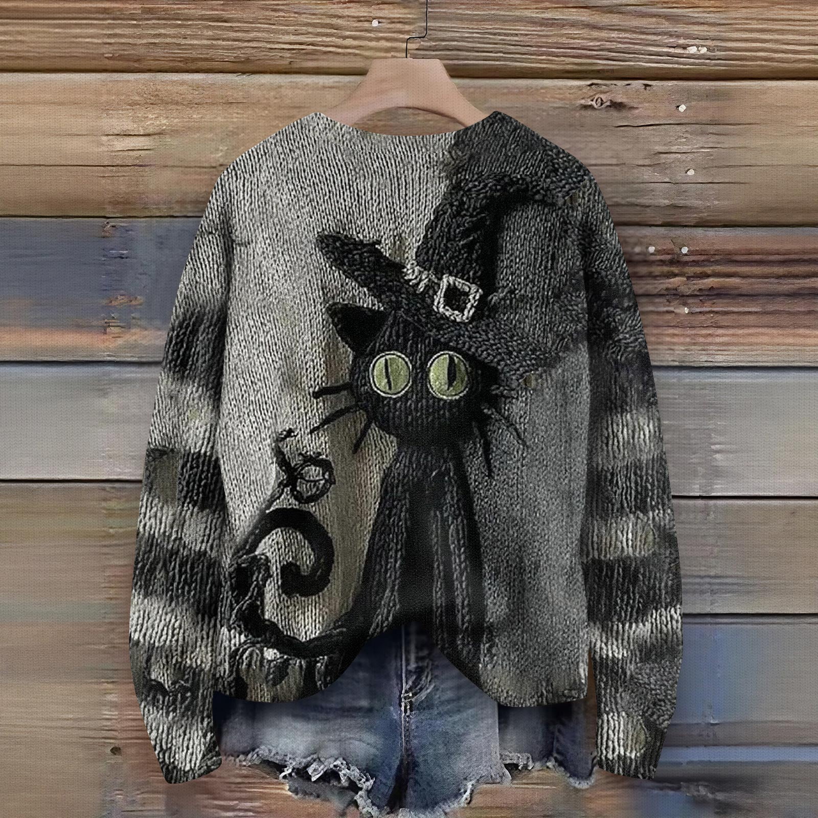 Kopltyrfg Halloween Sweater Men Stitched Print Spooky Pumpkin Face 