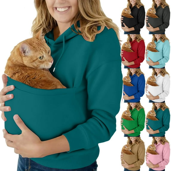 Kopltyrfg Hoodie with Dog Pouch Oversized Cat Dogpouch Pullover Front Carry Pouch Cat Dog Pouch Sweatshirts with Large Pocket (Dark Green,2XL)