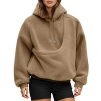 Kopltyrfg Kangaroo Pouch Hoodie Warm Kangaroo Pouch Pullover Front Carry Pouch Cat Dogpouch Sweatshirts with Large Pocket (Light Brown,XL)