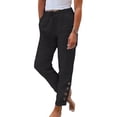 thumbnail image 1 of Kopltyrfg Linen Pants Women Drawstring Elastic Waist Casual Trousers Solid Straight Leg Ankle Length Cropped Pants with Pockets Black S, 1 of 4