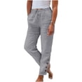 thumbnail image 1 of Kopltyrfg Linen Pants Women Drawstring Elastic Waist Casual Trousers Solid Straight Leg Ankle Length Cropped Pants with Pockets Khaki S, 1 of 4