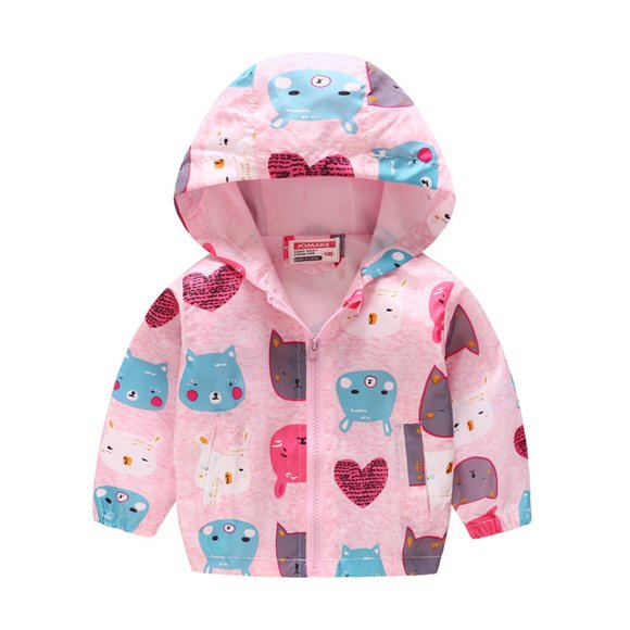 Kopltyrfg Little Girls Boys Rain Jacket Lightweight ??aterproof Solid Fall Raincoat Zipper Hooded Lined Windbreaker Pink 100