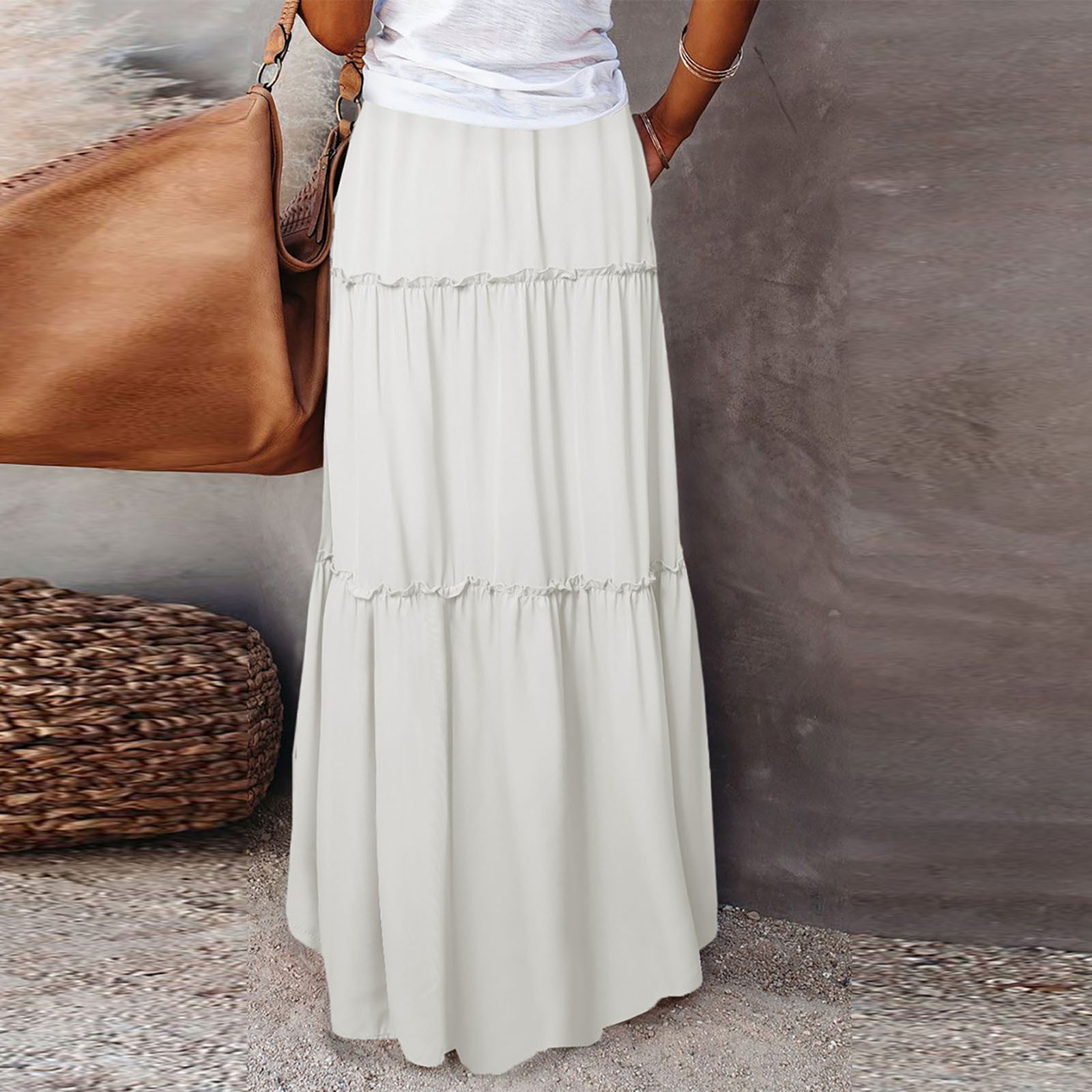 GORLYA Girls Chiffon Pleated Elastic High Waist A-Line Boho Swing - View #2