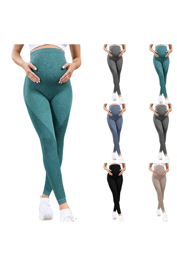 Maternity Leggings Over The Belly Seamless Butt Lifting Compression Workout Pregnancy Leggings for Women Black 2XL