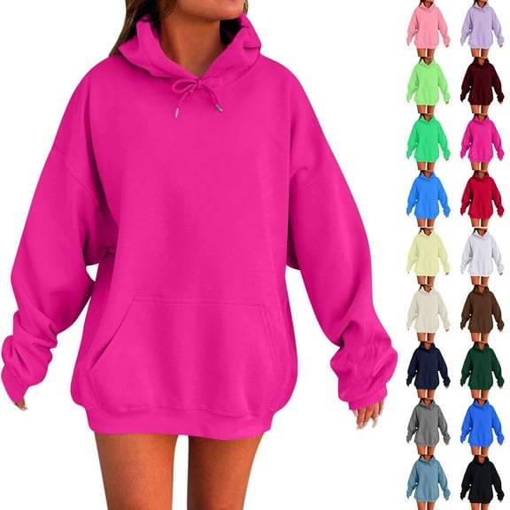 Kopltyrfg Oversized Hoodie for Women Trendy Hoodies Basic Solid Sweatshirts with Pocket Fleece Pullover Fashion Casual Tops Dark Green L