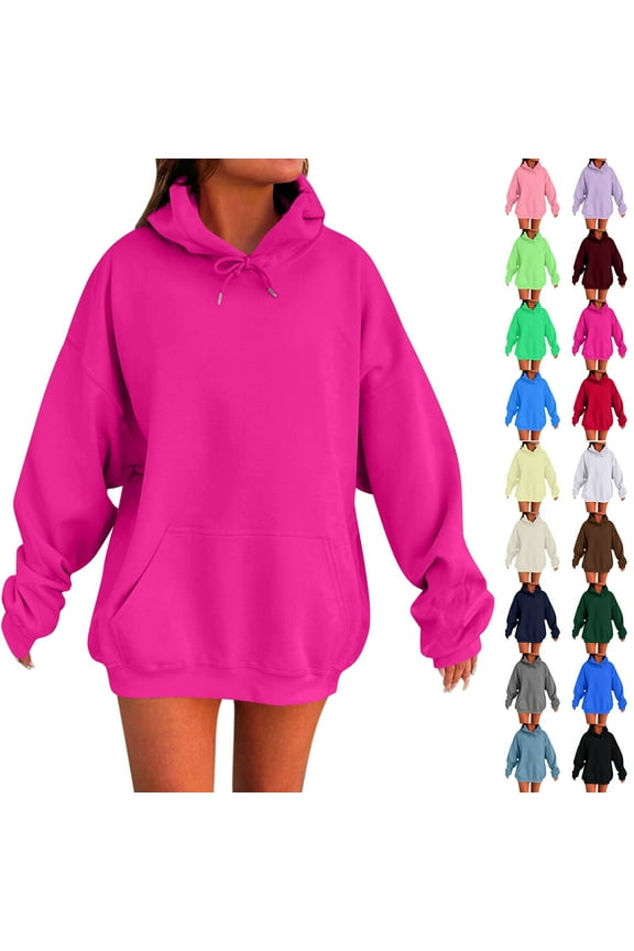 Kopltyrfg Oversized Hoodie for Women Trendy Hoodies Basic Solid Sweatshirts with Pocket Fleece Pullover Fashion Casual Tops Dark Green L