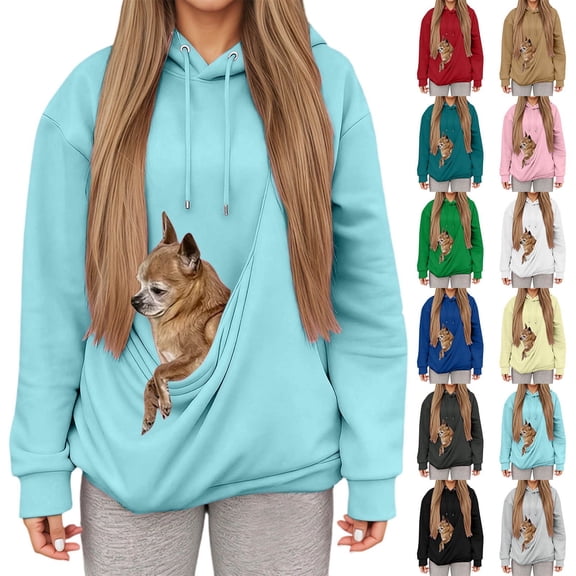 Kopltyrfg Pet Pouch Hoodies，Oversized Sweatshirt With Pocket Front Carry Pouch For Small And Cats,Puppy Kitten Dogs Holder (Sky Blue,2XL)