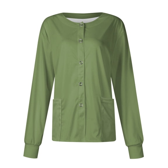 Kopltyrfg Scrub Jackets For Woman Solid Color Long Sleeve Front Warm Up Nurse Working Uniform Stretchy Coat Army Green XL