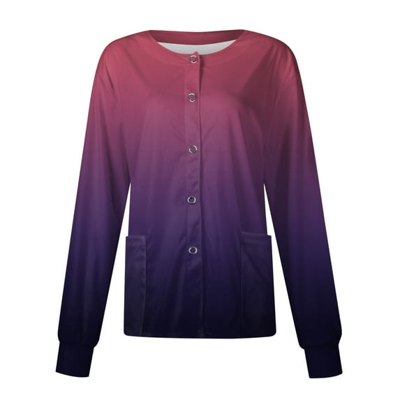 Kopltyrfg Scrub Jackets For Woman Solid Color Long Sleeve Front Warm Up Nurse Working Uniform Stretchy Coat Hot Pink 5XL