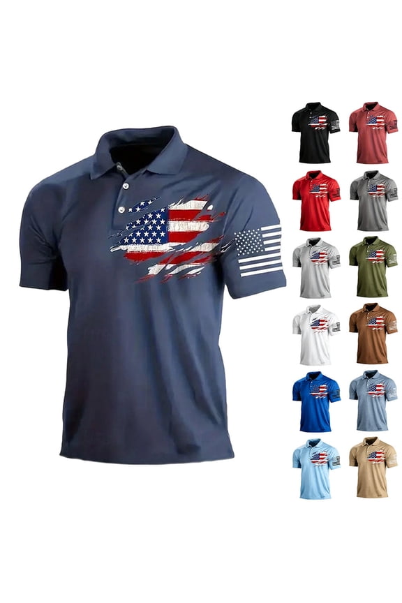 Short Sleeve Polo Shirts for Men Graphic Stretch Casual American Patriotic Raglan Golf Polos for Men Sky Blue 2XL