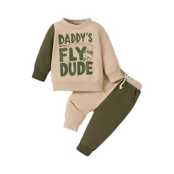 Kopltyrfg Toddler Baby Boy Fall Clothes 2T 3T 4T Letter Print Crew Neck Long Sleeve Sweatshirt Pants 2 Pcs Outfits (Beige)