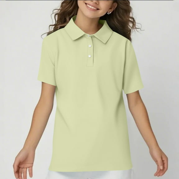 Kopltyrfg Uniform Shirts for Kids Girls School Short Sleeve Uniforms Casual Henley Uniform Shirts 2025 New with Collar Polo Shirts Comfortable Clothes Beige 5-6 Years