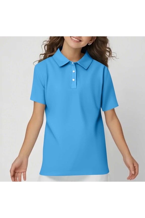 Uniform Shirts for Kids Girls School Short Sleeve Uniforms Casual Henley Uniform Shirts 2025 New with Collar Polo Shirts Comfortable Clothes Cyan 3-4 Years