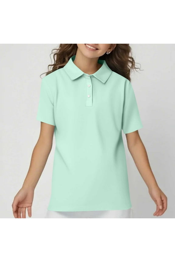 Uniform Shirts for Kids Girls School Short Sleeve Uniforms Casual Henley Uniform Shirts 2025 New with Collar Polo Shirts Comfortable Clothes Mint Green 3-4 Years
