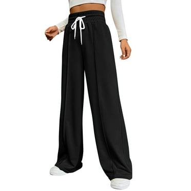 Kopltyrfg Wide Leg Sweat Pants for Womens High Waisted Baggy Sweatpants Casual Drawstring Workout Pants with Pocket Black L