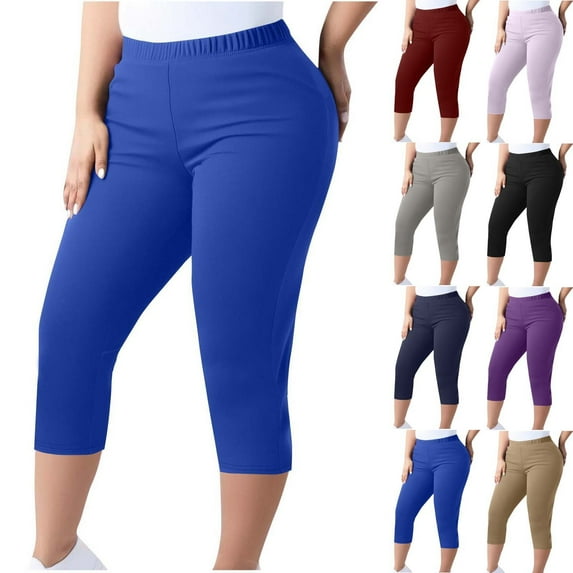 Kopltyrfg Women Capri Pants Plus Size Stretch Knee Length Leggings Elastic Waist Casual Summer Ladies Pull On Capris Gray 3XL